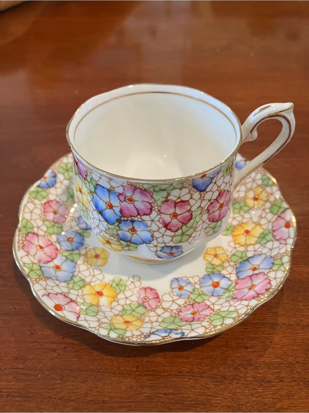 Royal Albert vintage Crown China teacup & Saucer floral gold trim